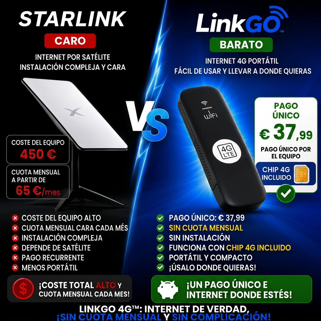 Comparativa LinkGo 4G vs Starlink — precio y ventajas